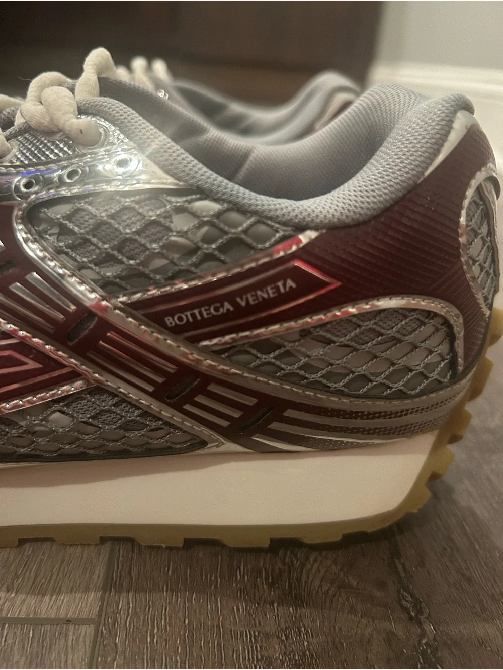 Bottega Veneta Orbit Men’s Silver and Burgundy